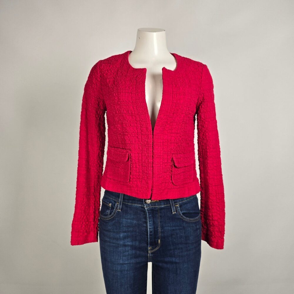 Sandwich Textured Red Blazer Size 6 Cotton Cropped Structured Jacket